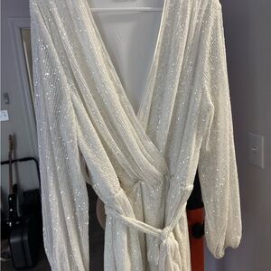 Showpo White Women's Sequin Romper with Tie Waist